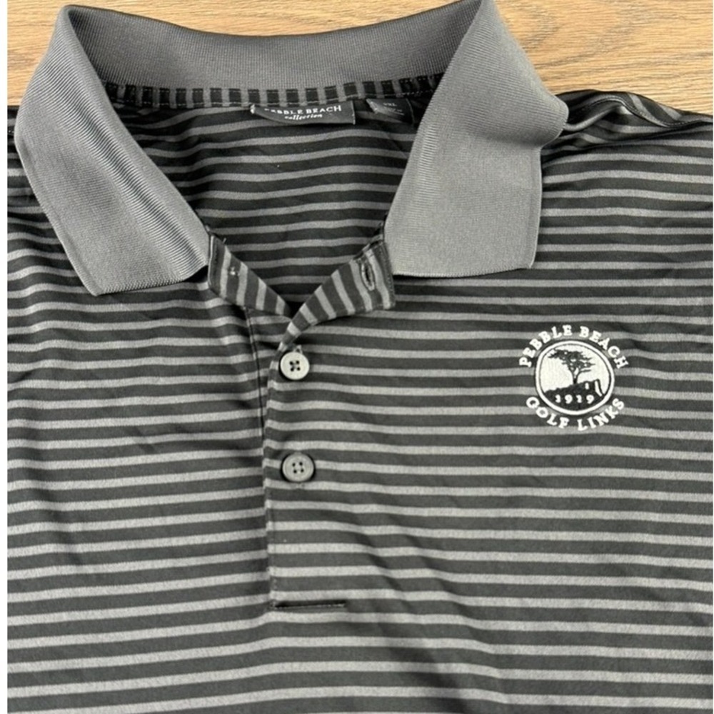 Pebble Beach Golf Links Mens 2XL Black Grey Striped Short Sleeve Polo Shirt